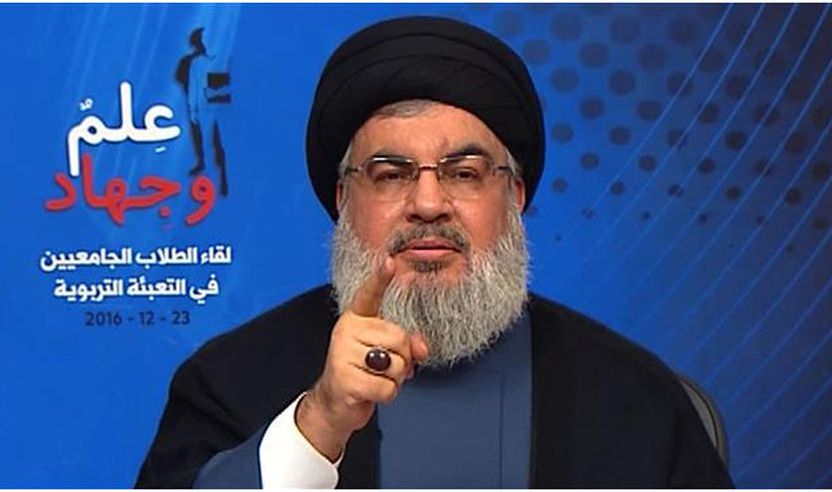Sekretari i Përgjithshëm i lëvizjes së rezistencës libaneze, Hizbullah, Sejjed Hassan Nasrullah ka dhënë një deklaratë nëpërmjet një videoje nga kryeqyteti i Libanit, Beiruti më 23 dhjetor 2016. (Foto nga AFP)
